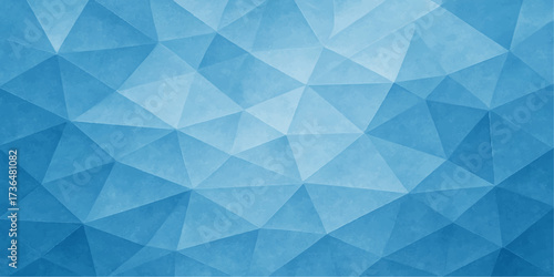 Abstract blue background featuring a geometric triangle pattern with a polygonal style and futuristic light effect, perfect for a vector wallpaper design