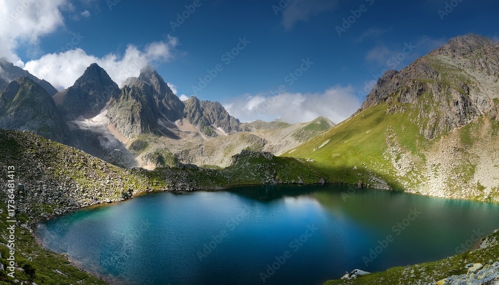 Fototapeta premium mountain lake surrounded by peaks