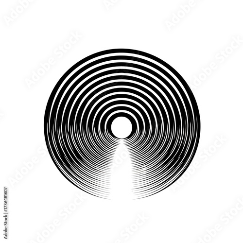 Hypnotic spiral tunnel abstract vector illustration, black and white, depth perception, meditation, mindfulness, and psychological concepts. isolated on transparent background