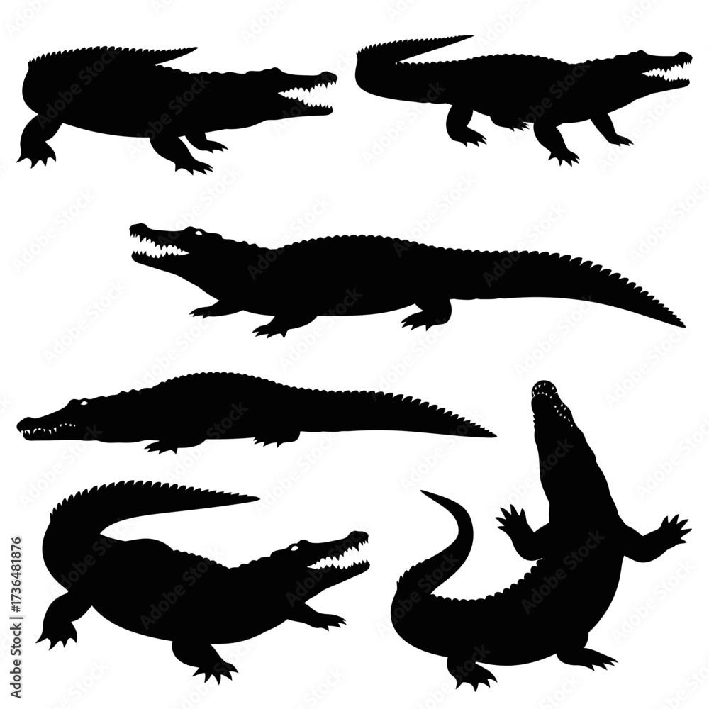 Fototapeta premium crocodiles silhouette vector set