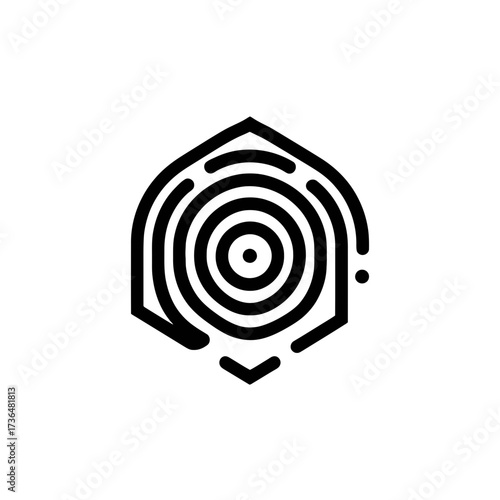 Minimalist black and white hexagon tree ring icon, modern line art for forestry, environmental conservation, or sustainable business branding. isolated on transparent background