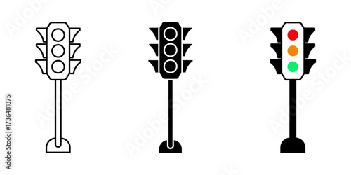  traffic light sign icon set vector