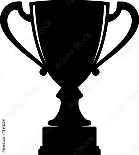 Black silhouette of a classic trophy cup with handles isolated on white background
