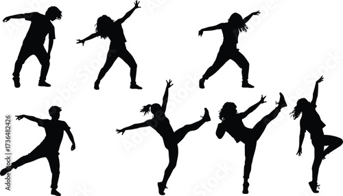 PrintSilhouette dancers performing, hip hop dance moves, modern choreography, street style dancing, energetic motion, breakdance silhouette, expressive performance, fitness, youth culture, rhythm art