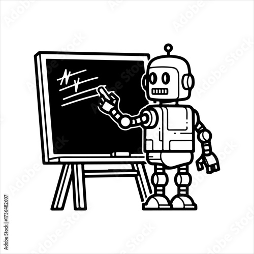 Robot Teacher Explaining Math Equations on a Chalkboard Illustration