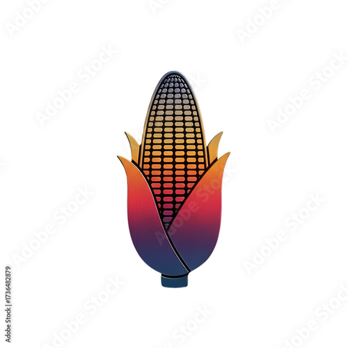 A stylized corn cob with a gradient of red, orange, yellow, and blue, isolated on transparent background