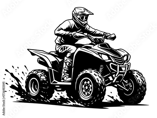 Quad Bike ATV Rider Splashing Mud in Action Silhouette, quad, ATV, off-road, action, sport