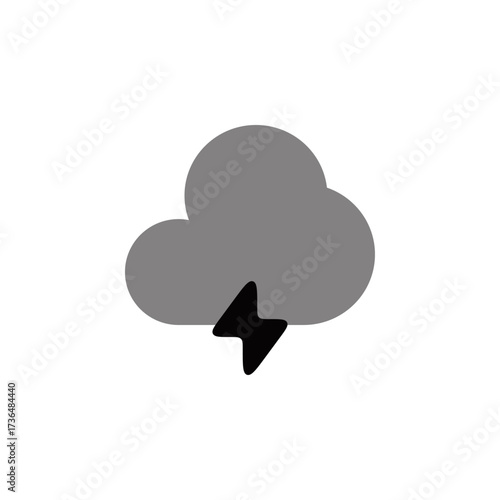 A simple flat icon of a grey cloud with a black lightning bolt, symbolizing a thunderstorm or stormy weather.
