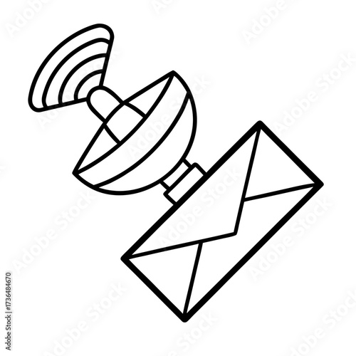 Satellite dish and mail envelope illustration representing communication and broadcasting in modern society technology line art