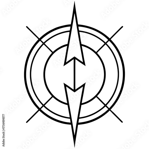 Abstract compass rose design with arrows pointing in opposite directions navigational concept vector illustration