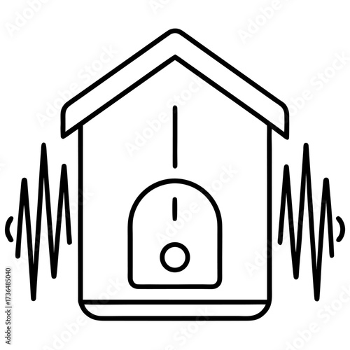Ultrasonic dog house bark control device illustration in black and white outline style home security