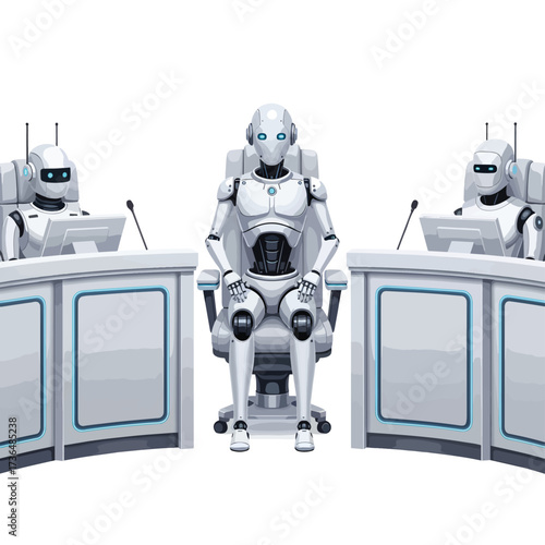 Humanoid Jury Robot Panel Illustration
