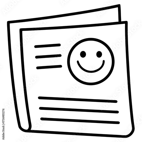 Simple black and white booklet mockup with smiling face icon showing good mood and feelings and text