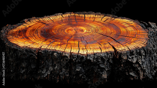Nature scene cross-section of a tree trunk forest environment close-up view wood texture and growth rings