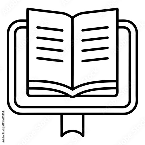 Minimalist book icon on monitor screen representing online education knowledge and digital library resources