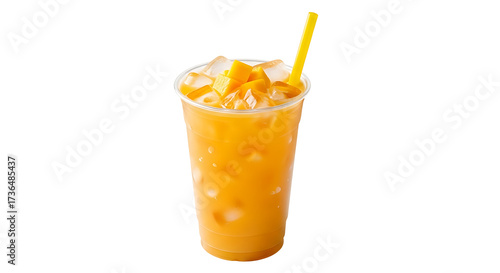 Refreshing orange juice smoothie with whipped cream isolated on transparent background