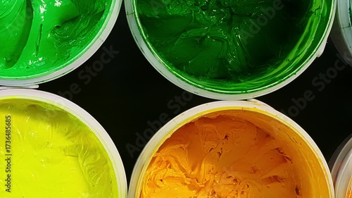 top view of Industrial Plastisol Ink for Fabric Printing
Plastisol ink is an essential raw material in the Tee shirt printing industry stored in barrels and containers across factories and stores.