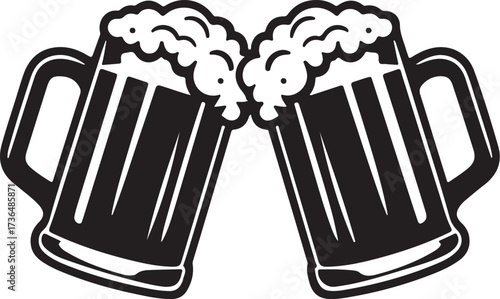 Foamy beer in vintage mug sketch traditional pub beverage illustration, black and white outline art