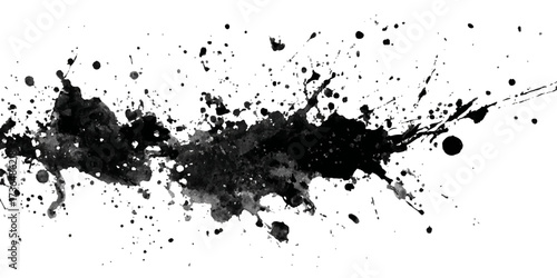 Dramatic black and gray ink splashes create a vivid scene of artistic expression and movement on a white canvas