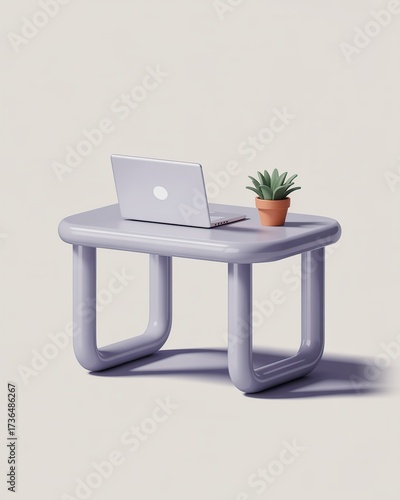 Light purple lap desk with laptop and potted plant