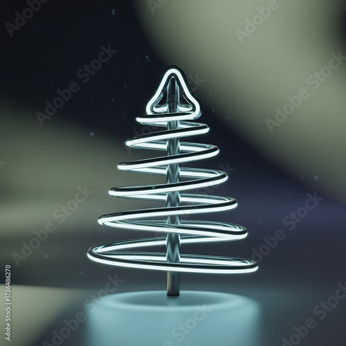 Minimalist wireframe christmas tree with glowing lights on a soft background