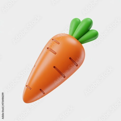 Cute 3d rendered orange carrot with green tops isolated on white background