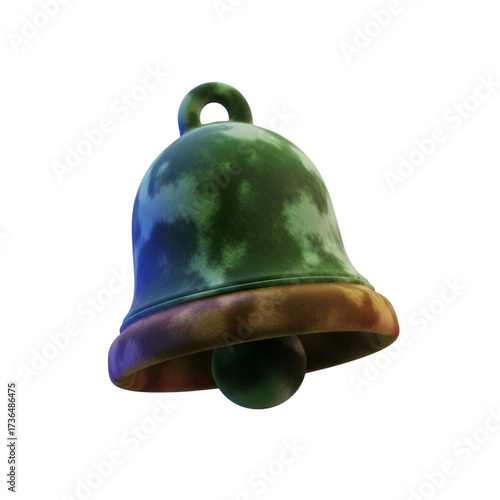 A stylized green and brown bell with a clapper, isolated on a transparent background