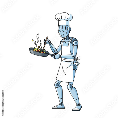 Humanoid Cooking Robot Preparing Gourmet Dish