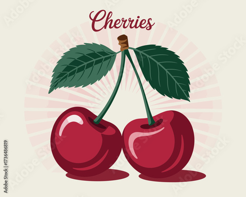 Cherries Fruit Pair Illustration

cherries, fruit, pair, illustration, red, stem, leaves, vector, graphic, design, icon, logo, emblem, symbol, cartoon, art, drawing, clipart, digital, vintage, retro, 