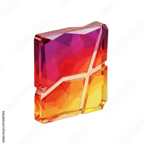 Abstract geometric crystal with gradient colors, isolated on transparent background