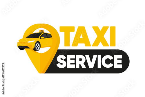 Taxi Service badge. Taxi map pointer. Using a app to order a taxi cab in a city street with mobile phone. Location marker. Vector illustration.