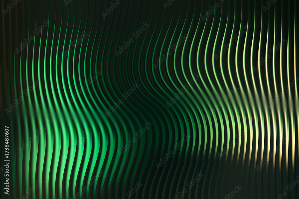 Fototapeta premium Illustration of abstract green wavy lines background with light and shadow effect render