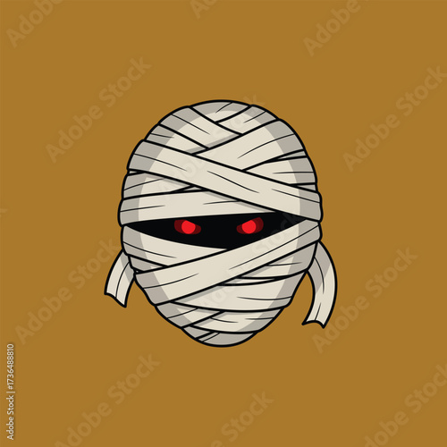 Spooky Halloween Mummy Head with Glowing Red Eyes Illustration, an Ancient Scary Monster Character Vector Graphic