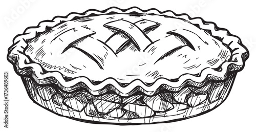 Hand-drawn sketch of a classic lattice-top pie with textured crust – retro hand drawn illustration
