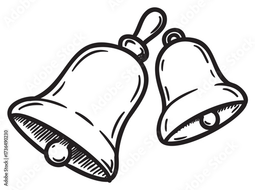Hand-drawn vintage bells illustration in monochrome – retro hand drawn illustration