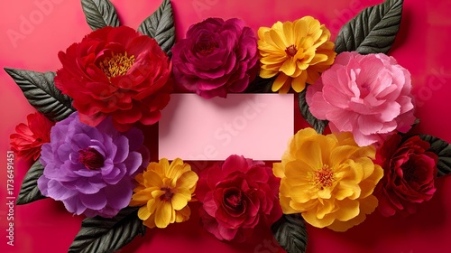 Colorful paper flowers border
