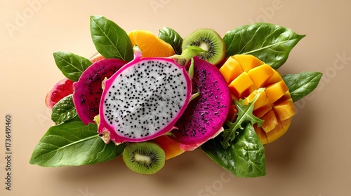 Colorful tropical fruit arrangement