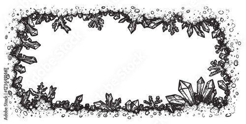 Hand-drawn crystal and leaf border with intricate black and white detailing – retro hand drawn illustration