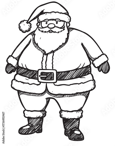 Cartoon santa claus illustration: jolly elderly caucasian male in traditional outfit – retro hand drawn illustration
