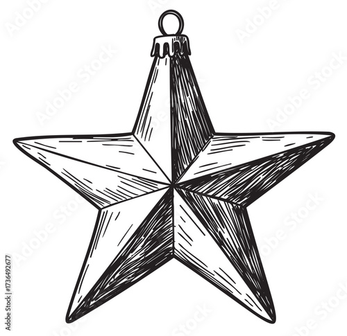 Hand-drawn vintage christmas star ornament illustration in black and white – retro hand drawn illustration