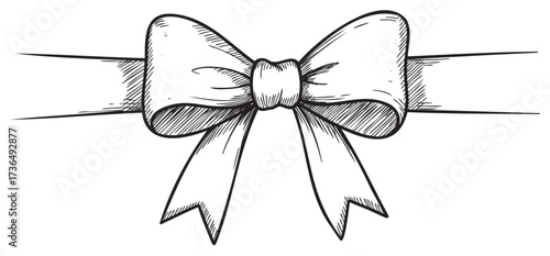 Hand-drawn ribbon bow sketch with intricate line art details – retro hand drawn illustration