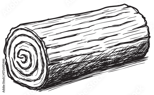 Detailed hand-drawn illustration of a textured wooden log – retro hand drawn illustration