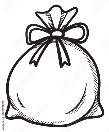 Hand-drawn gift bag with ribbon bow illustration – retro hand drawn illustration