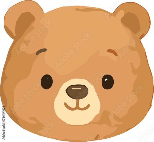 A cute cartoon bear face illustration with a golden-brown fur pattern, round eyes, and a friendly smile in a kawaii style.