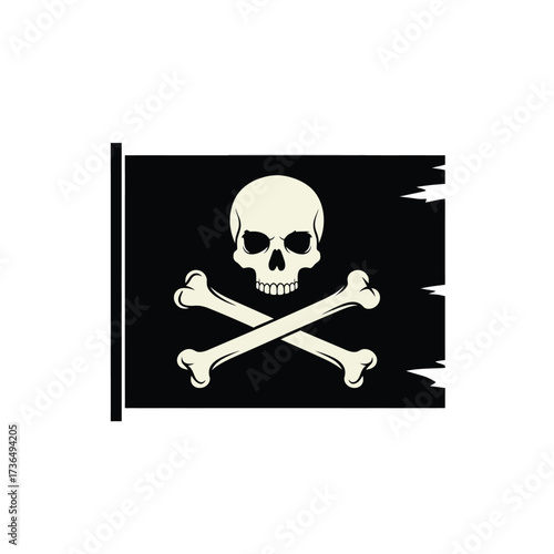 Classic Pirate Flag with Skull and Crossbones Design on Black Fabric, Evoking Adventure and Danger, Ideal for Halloween Themes.