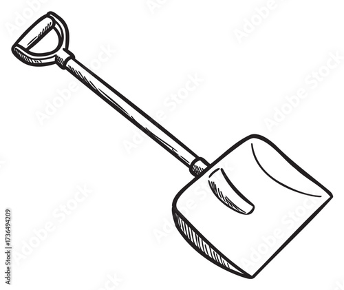 Hand-drawn shovel with simple black outline – retro hand drawn illustration