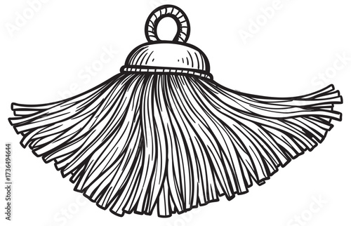 Hand drawn sketch of traditional straw broom with handle – retro hand drawn illustration