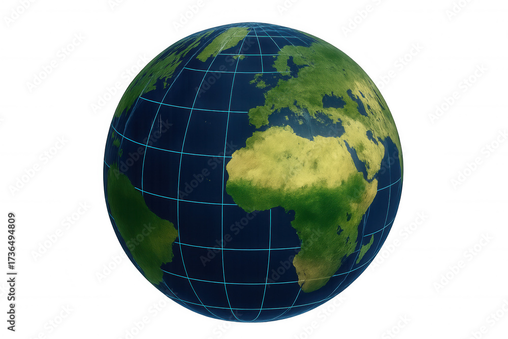 Fototapeta premium Earth globe rotating, global network grid connecting communication, digital world mapping technology concept