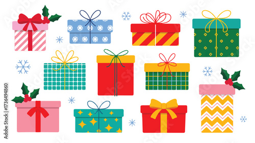 Vector art of collection of colorful gift boxes with ribbons and bows