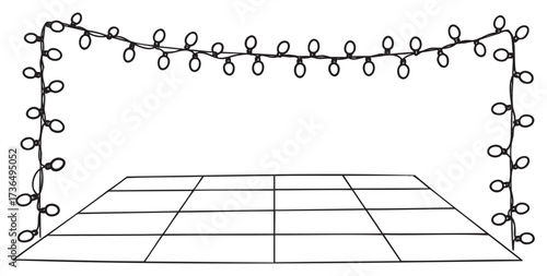 Minimalist string lights: decorative hanging design for modern interiors or events – retro hand drawn illustration